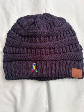 C.C Kids Knit Beanie - Dark Purple with Multicolor Ribbon